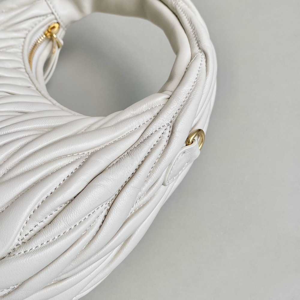 Wander Matelassé Nappa Leather Hobo Bag White Leather Handbag for Women