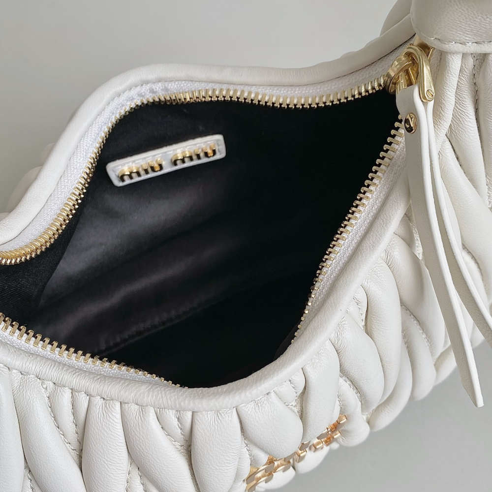 Wander Matelassé Nappa Leather Hobo Bag White Leather Handbag for Women