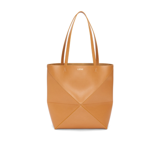 Warm Desert Puzzle Fold Tote In Shiny Calfskin Leather Tote Bag for Women