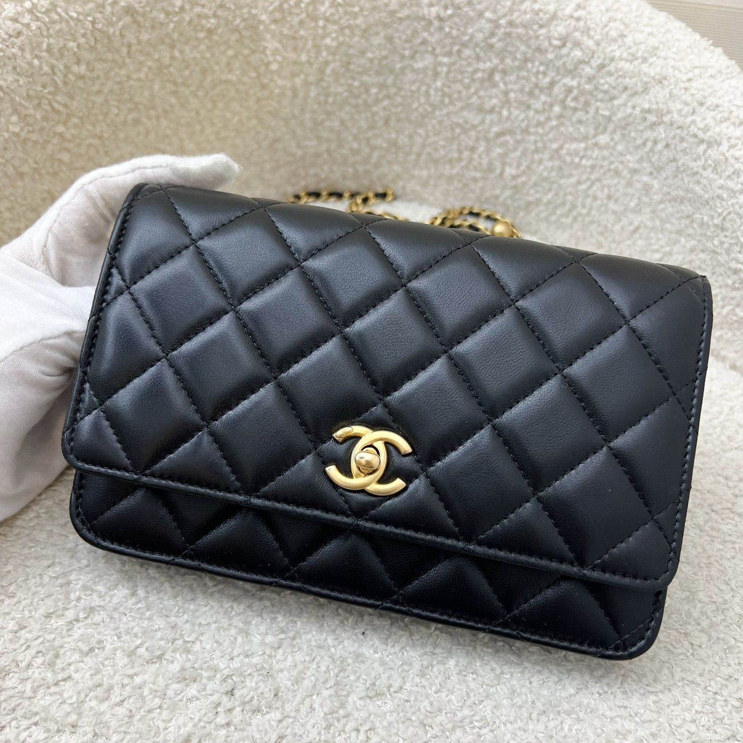 Chanel Pearl Crush Wallet on Chain WOC in Black Lambskin and AGHW