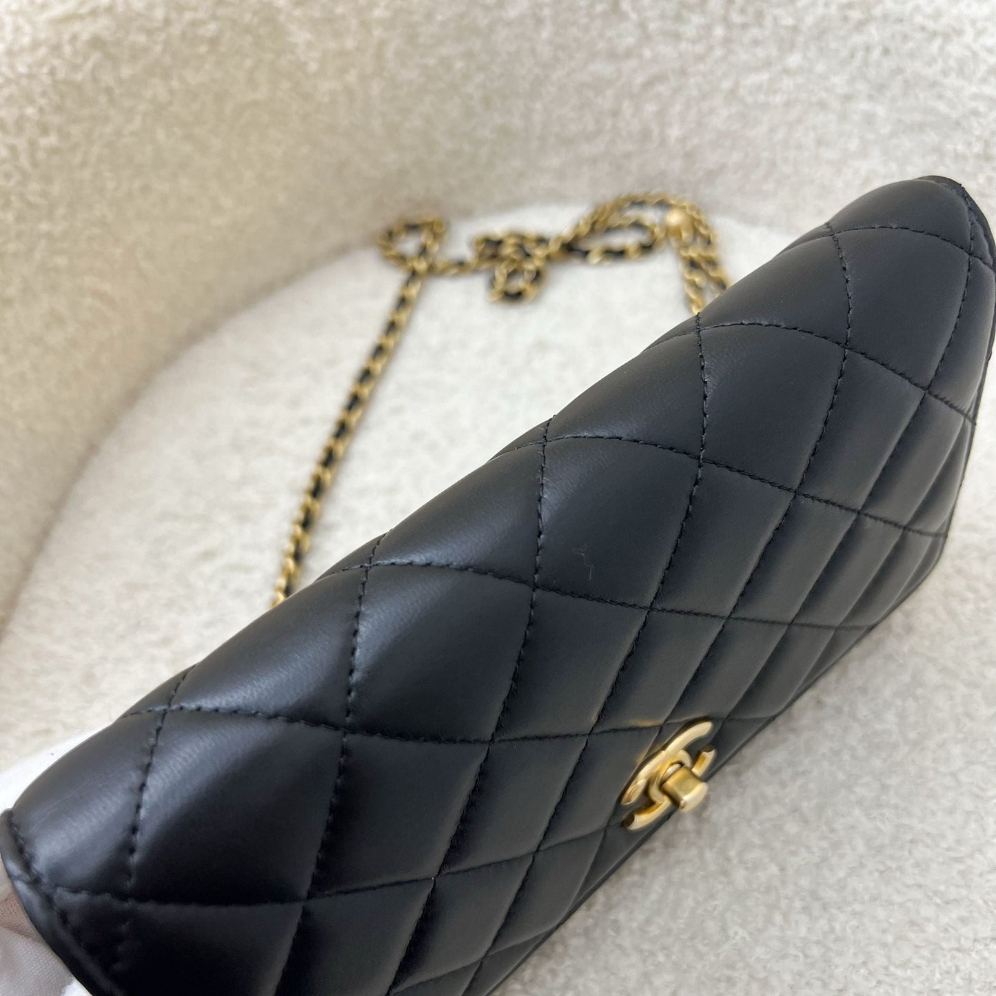 Chanel Pearl Crush Wallet on Chain WOC in Black Lambskin and AGHW