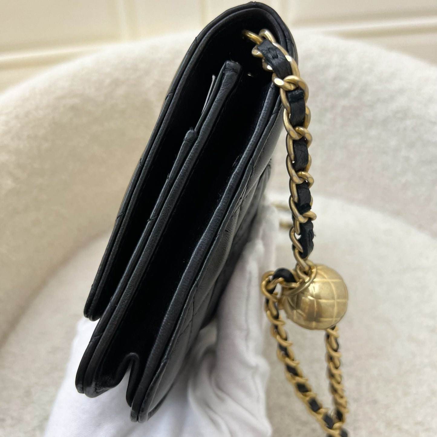 Chanel Pearl Crush Wallet on Chain WOC in Black Lambskin and AGHW
