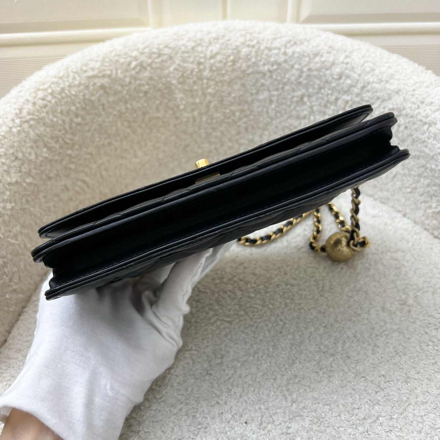 Chanel Pearl Crush Wallet on Chain WOC in Black Lambskin and AGHW