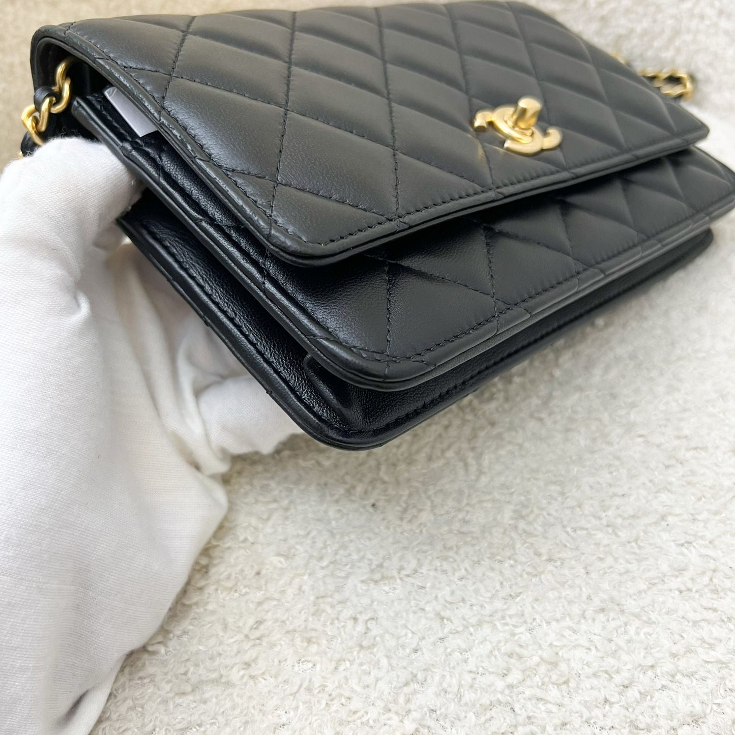 Chanel Pearl Crush Wallet on Chain WOC in Black Lambskin and AGHW