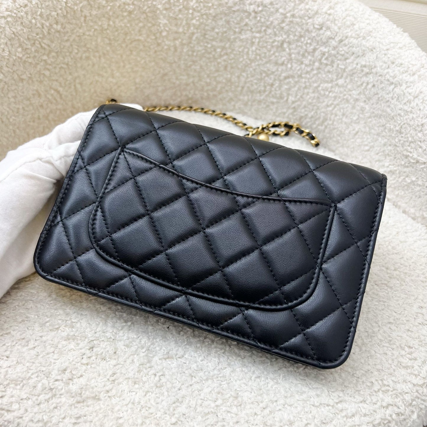 Chanel Pearl Crush Wallet on Chain WOC in Black Lambskin and AGHW