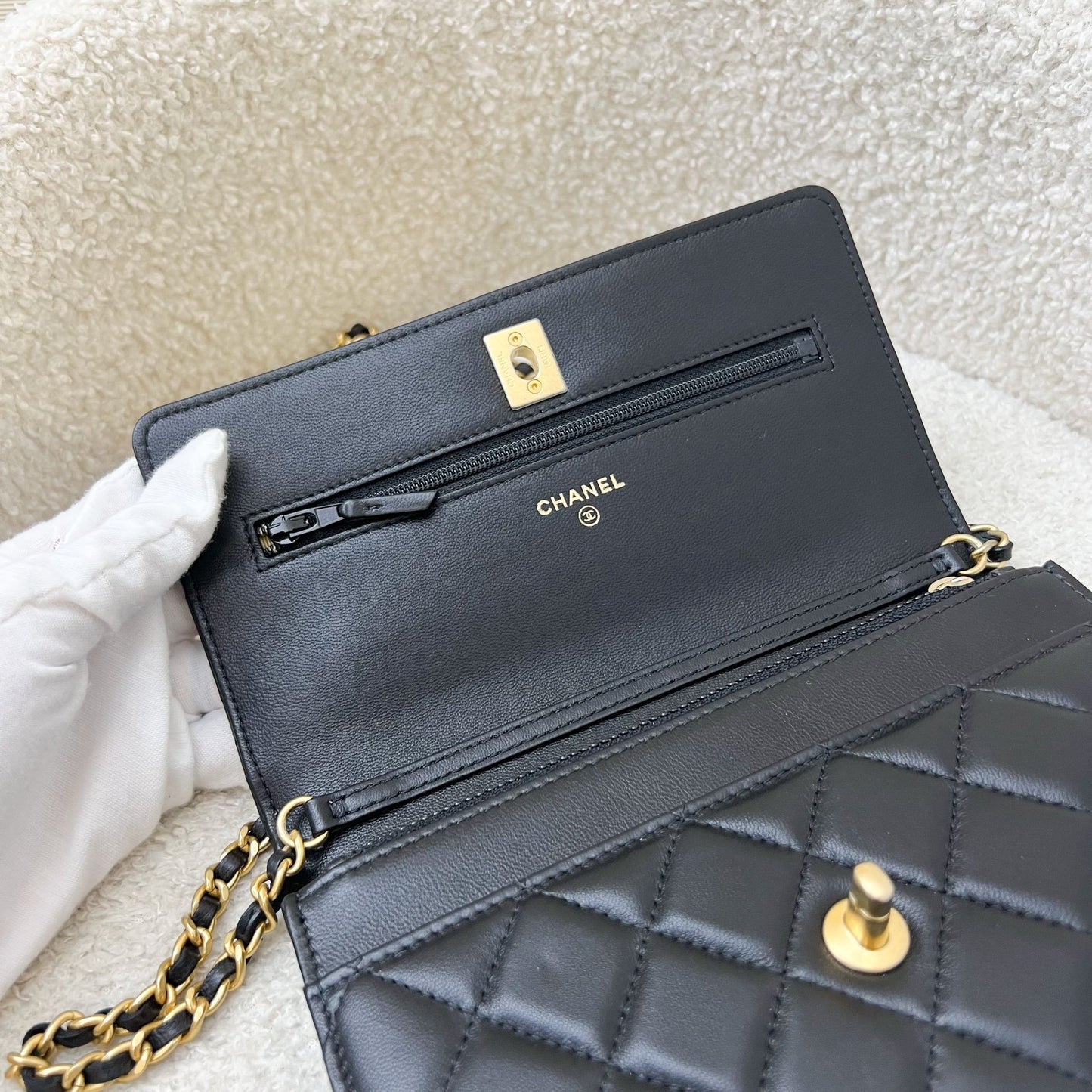 Chanel Pearl Crush Wallet on Chain WOC in Black Lambskin and AGHW