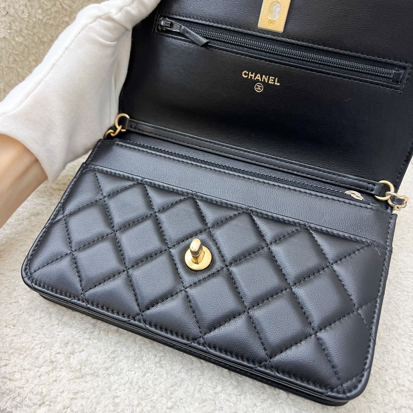 Chanel Pearl Crush Wallet on Chain WOC in Black Lambskin and AGHW