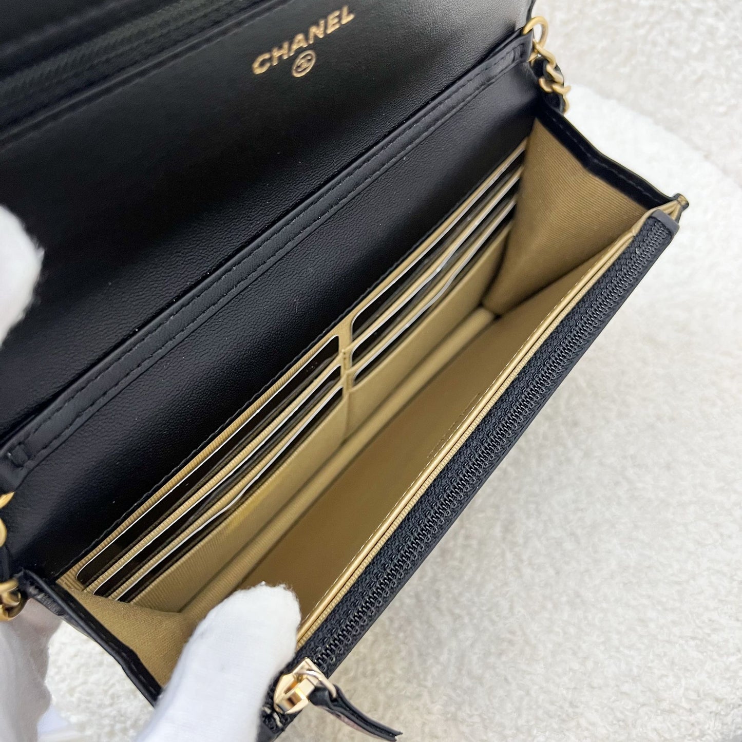Chanel Pearl Crush Wallet on Chain WOC in Black Lambskin and AGHW