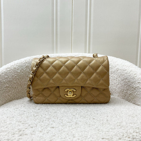 Chanel Classic Mini Rectangle Flap in Gold Caviar and AGHW