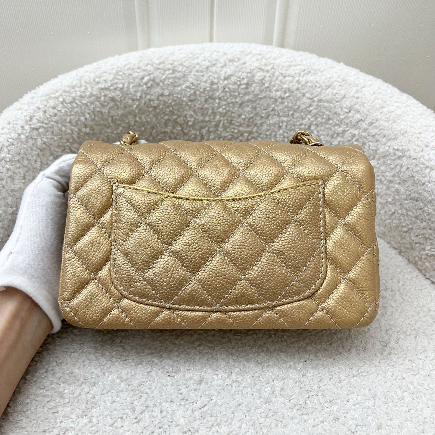 Chanel Classic Mini Rectangle Flap in Gold Caviar and AGHW