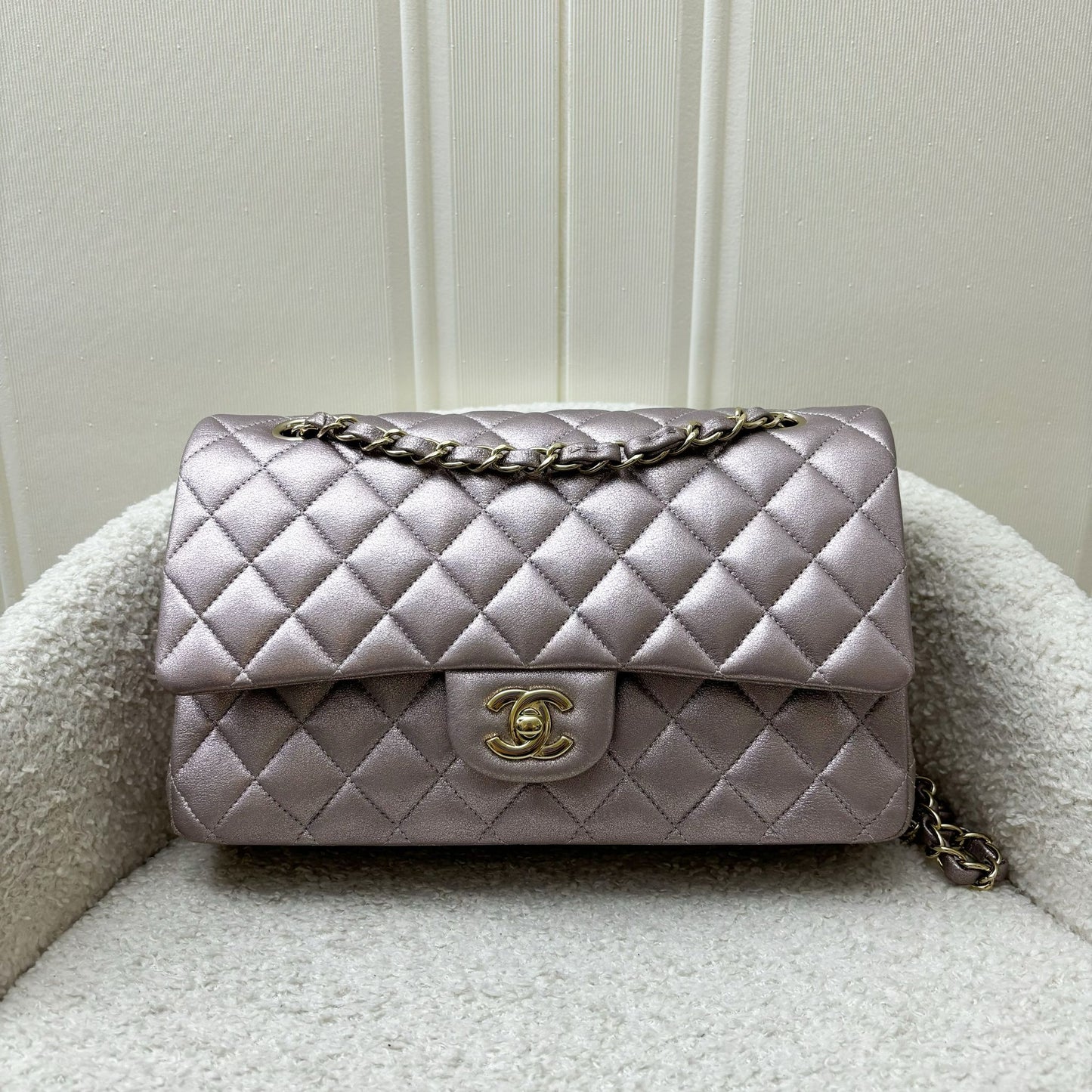 Chanel Medium Classic Flap CF in Metallic Pink Leather and LGHW