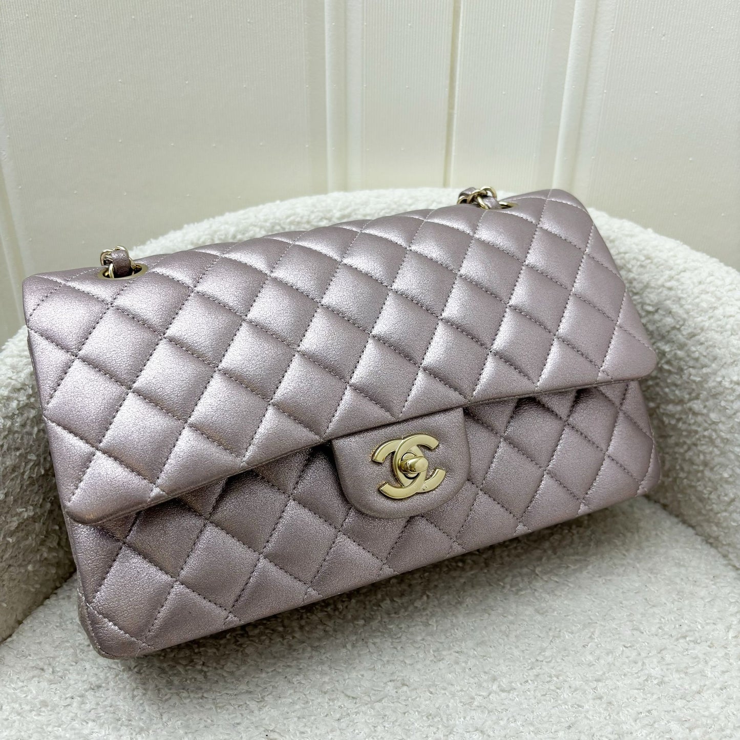 Chanel Medium Classic Flap CF in Metallic Pink Leather and LGHW