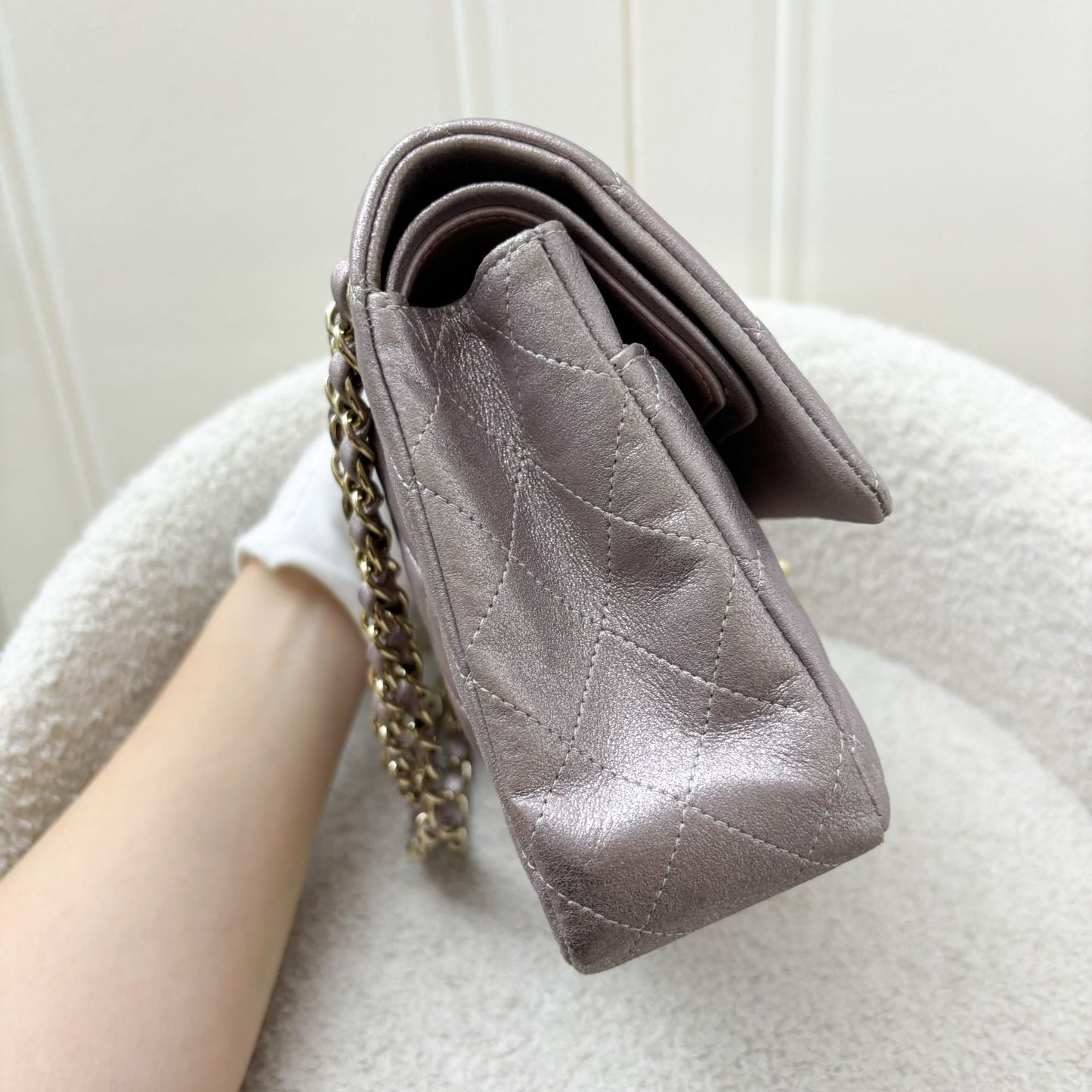 Chanel Medium Classic Flap CF in Metallic Pink Leather and LGHW