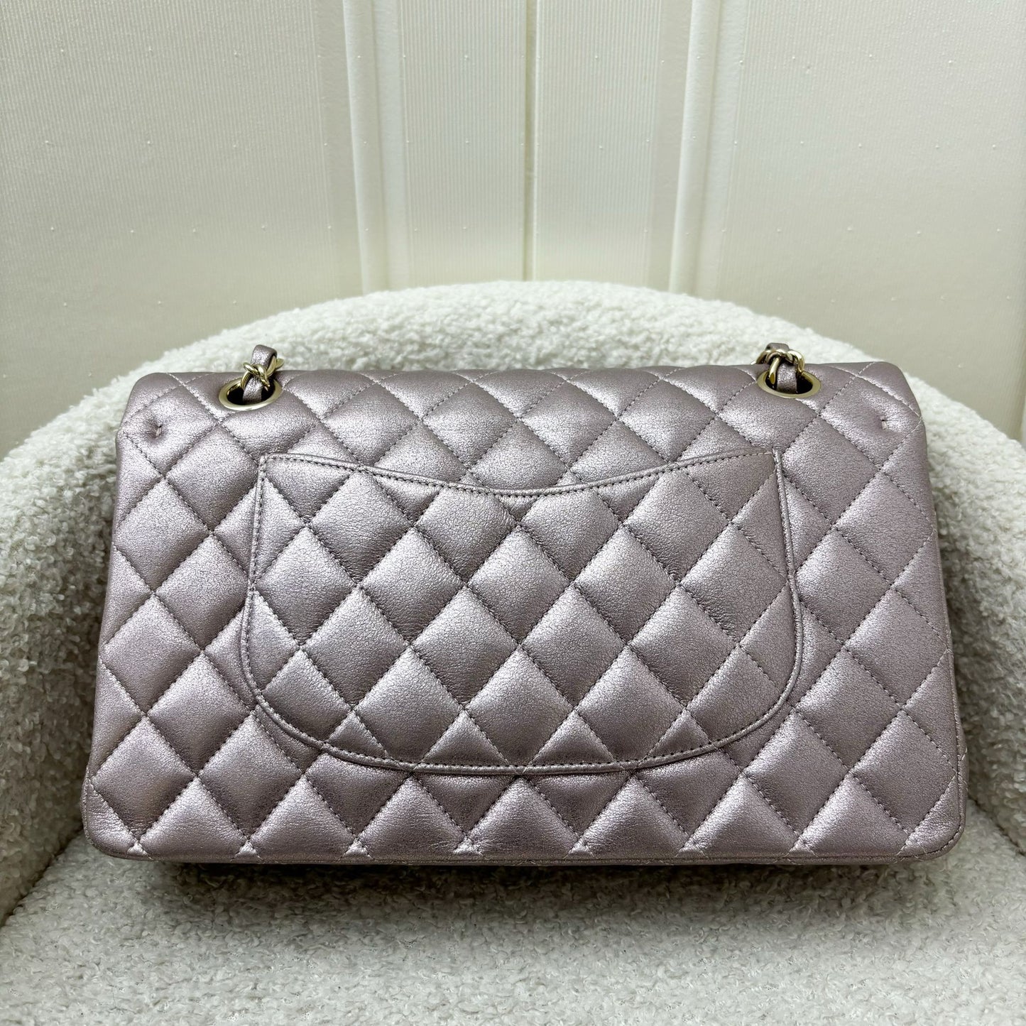 Chanel Medium Classic Flap CF in Metallic Pink Leather and LGHW