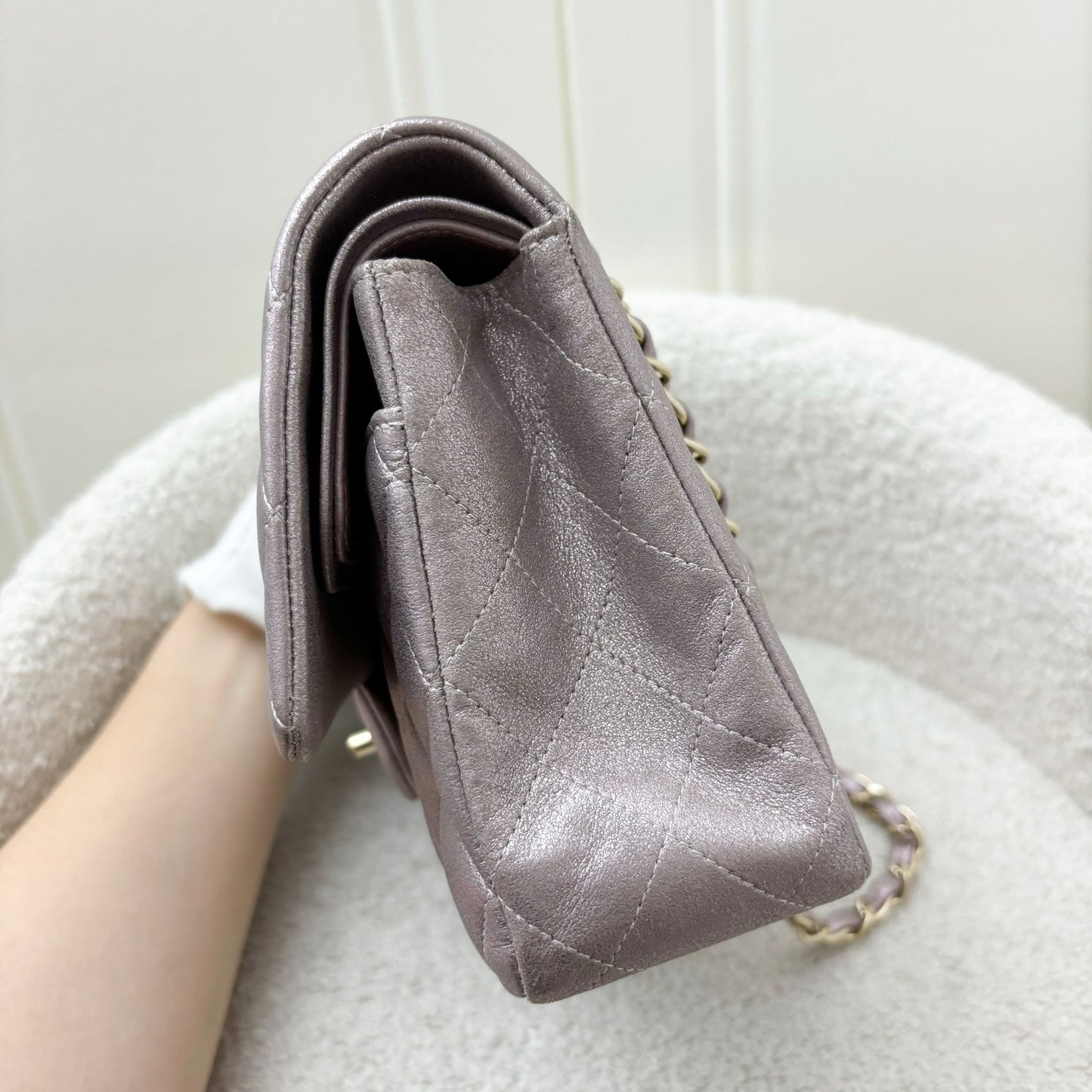 Chanel Medium Classic Flap CF in Metallic Pink Leather and LGHW