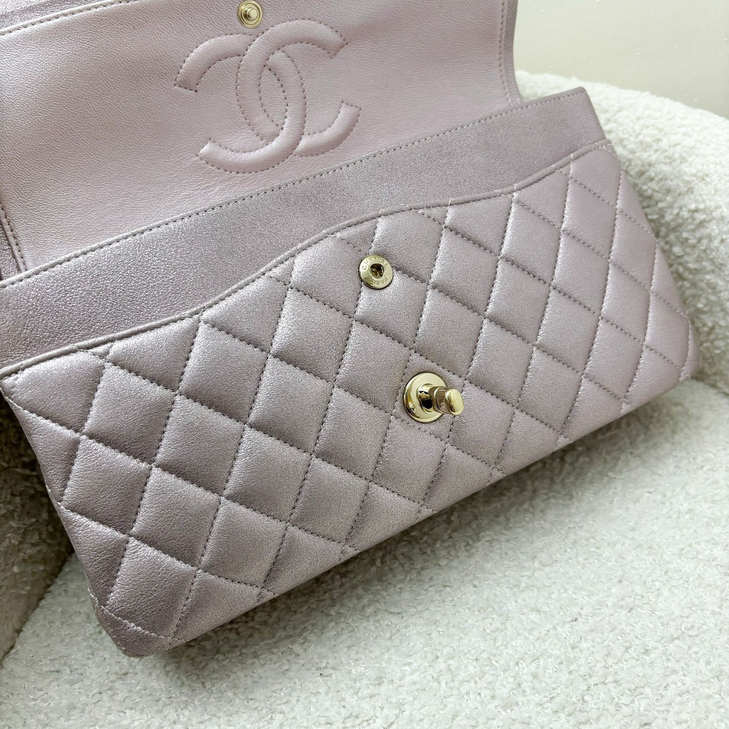 Chanel Medium Classic Flap CF in Metallic Pink Leather and LGHW