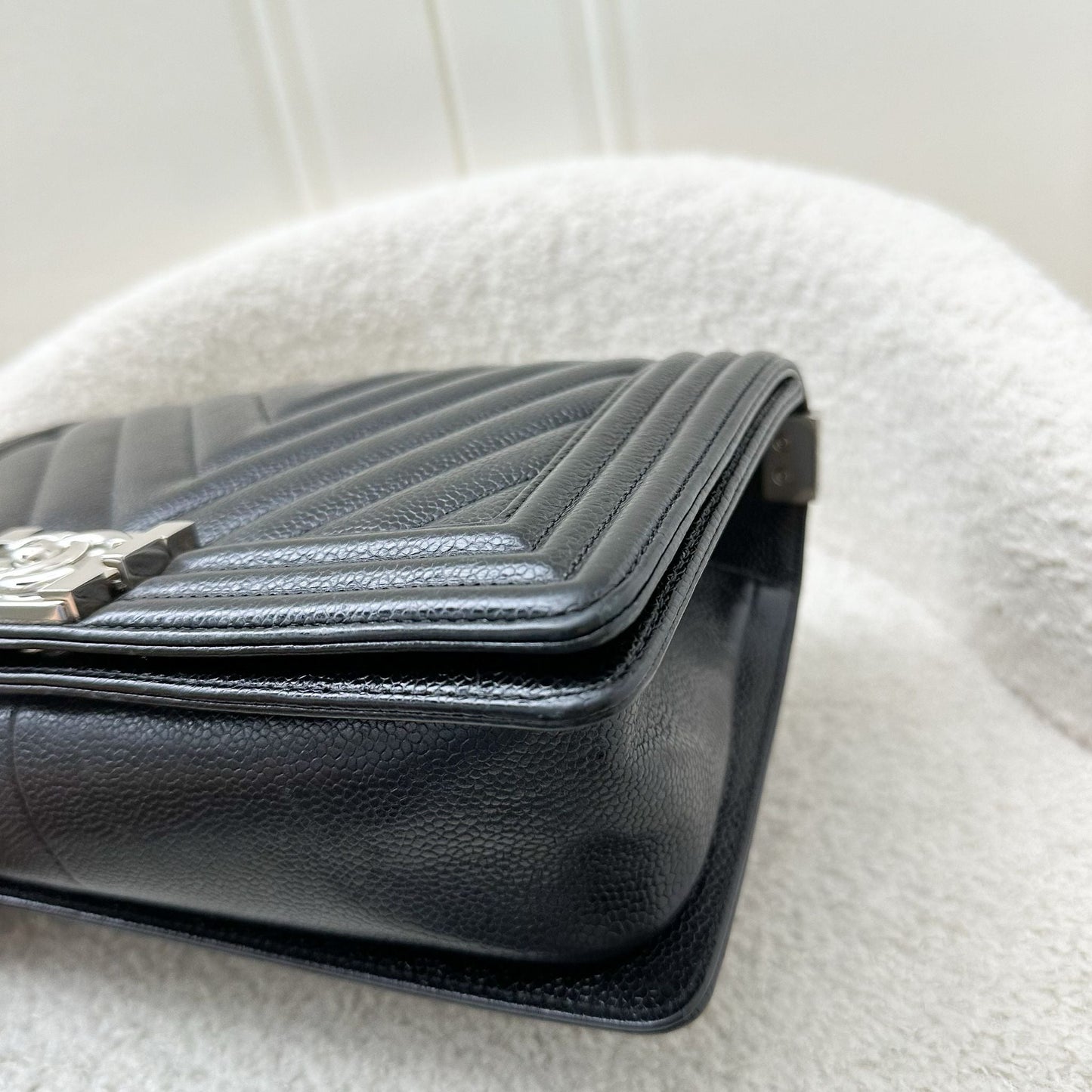 Chanel Medium 25cm Boy Flap in Chevron Quilted Black Caviar and SHW