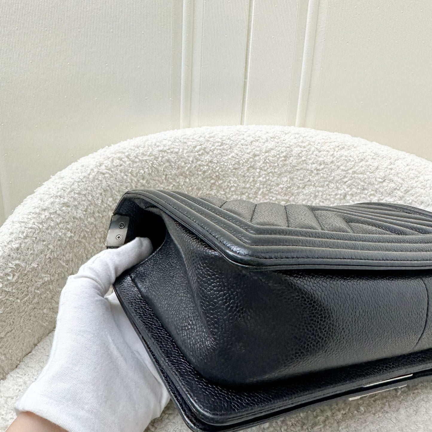 Chanel Medium 25cm Boy Flap in Chevron Quilted Black Caviar and SHW