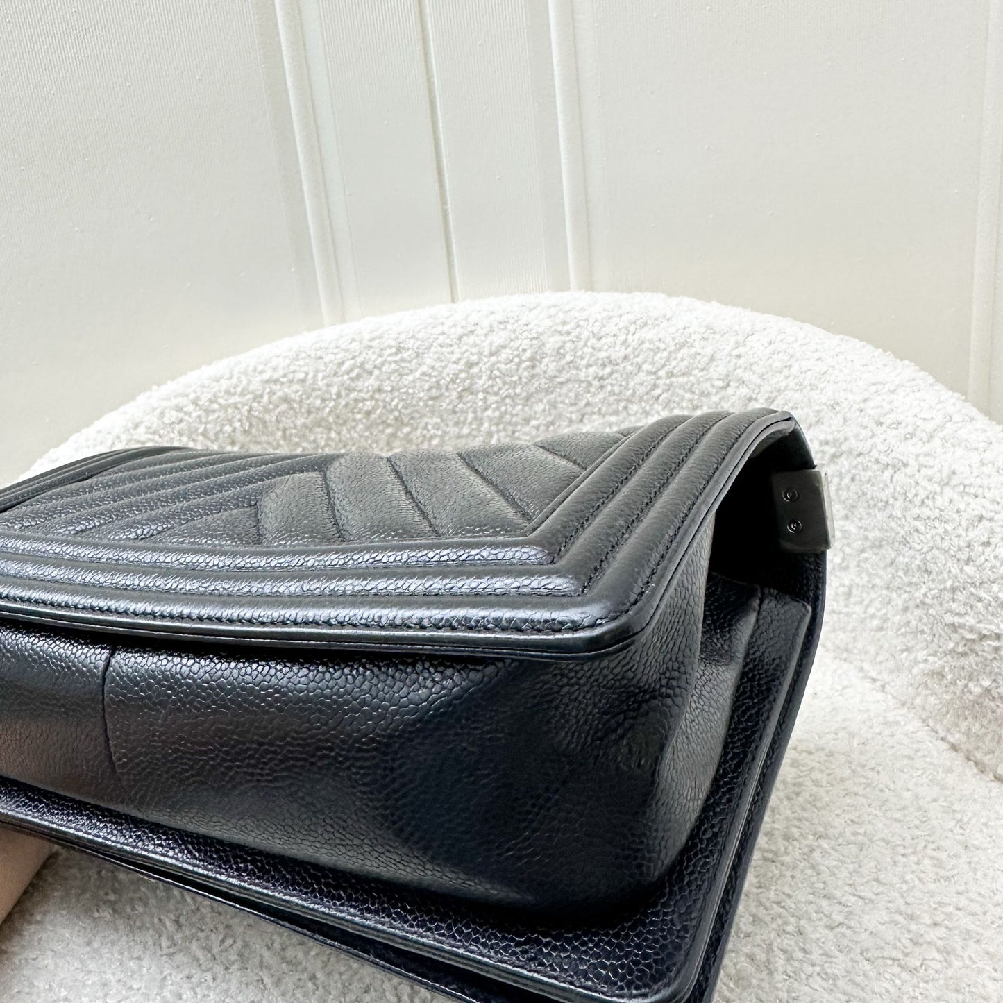 Chanel Medium 25cm Boy Flap in Chevron Quilted Black Caviar and SHW