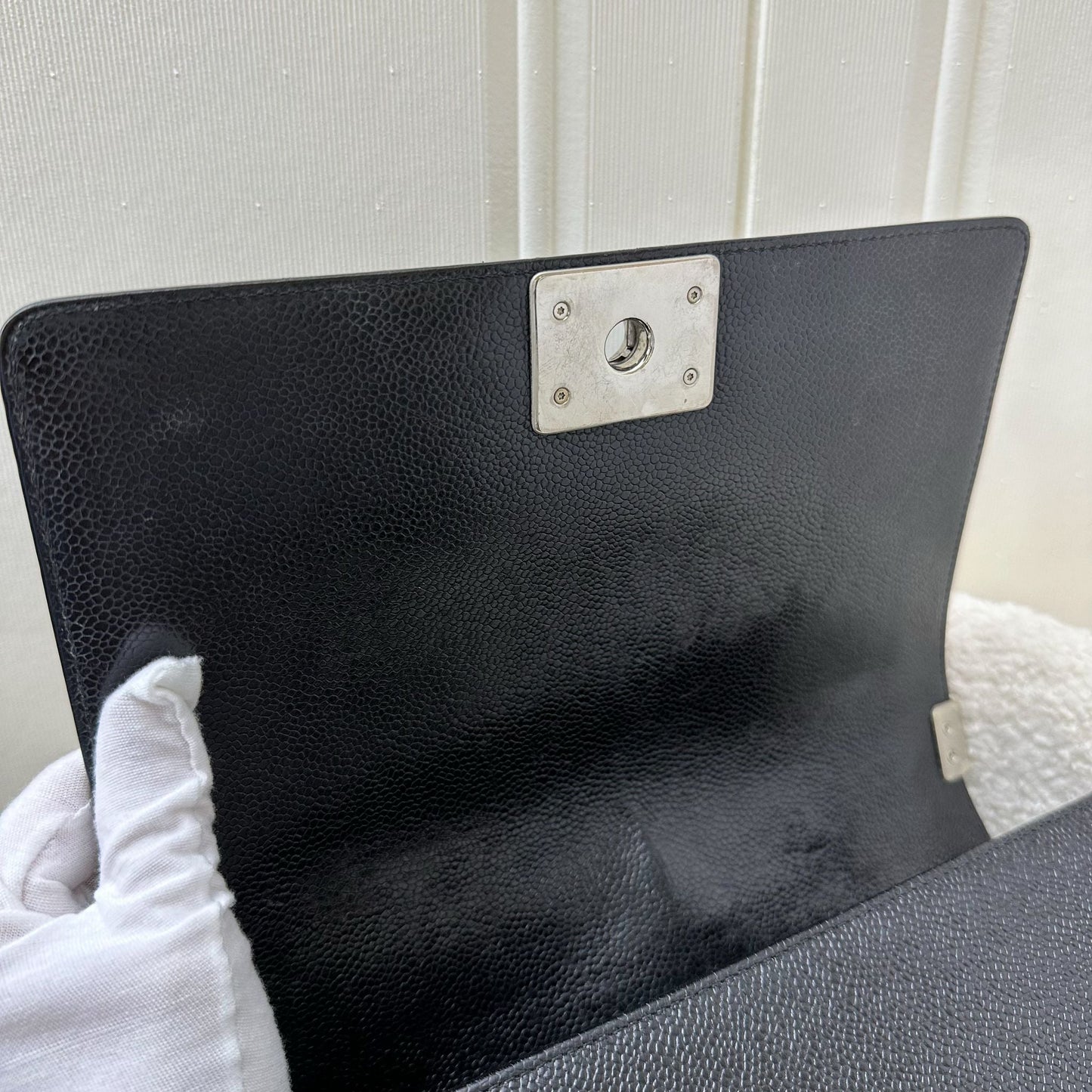 Chanel Medium 25cm Boy Flap in Chevron Quilted Black Caviar and SHW