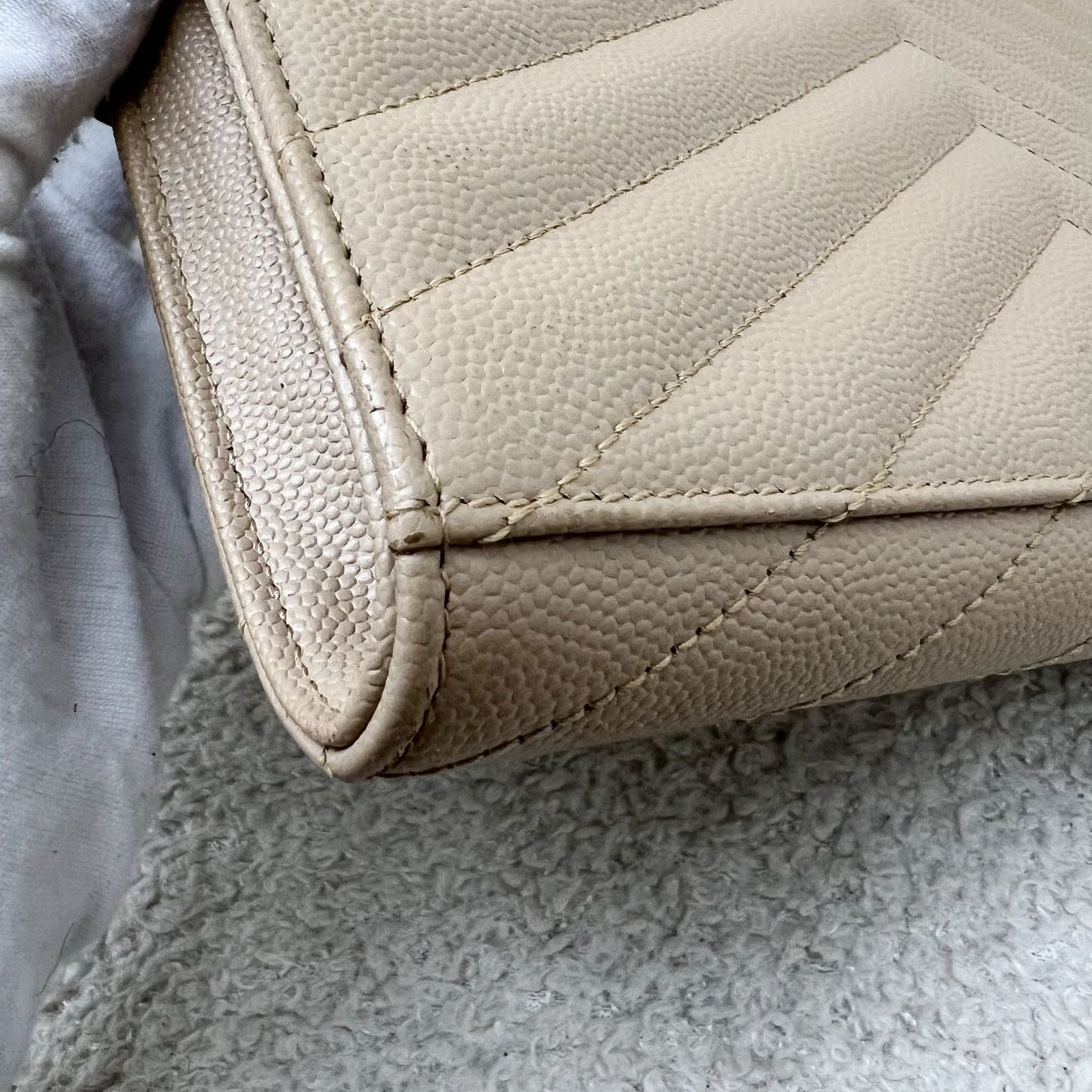 Saint Laurent Monogram Clutch in Dark Beige Grained Leather and GHW