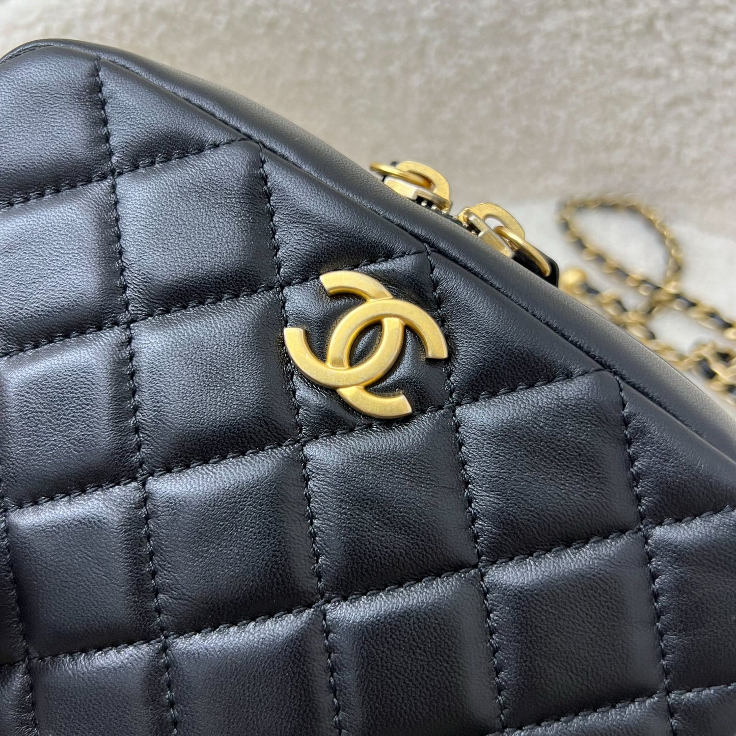 Chanel 22S Pearl Crush Camera Bag in Black Lambskin AGHW
