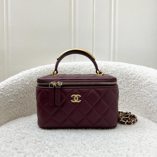 Chanel Top Handle Small Vanity in Burgundy Lambskin and AGHW