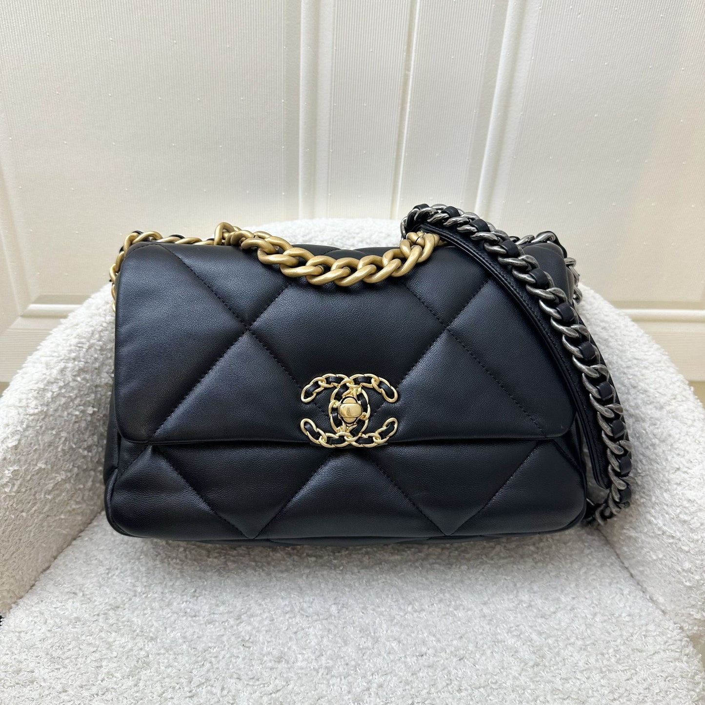 Chanel 19 Small Flap in Black Lambskin and 3-tone HW