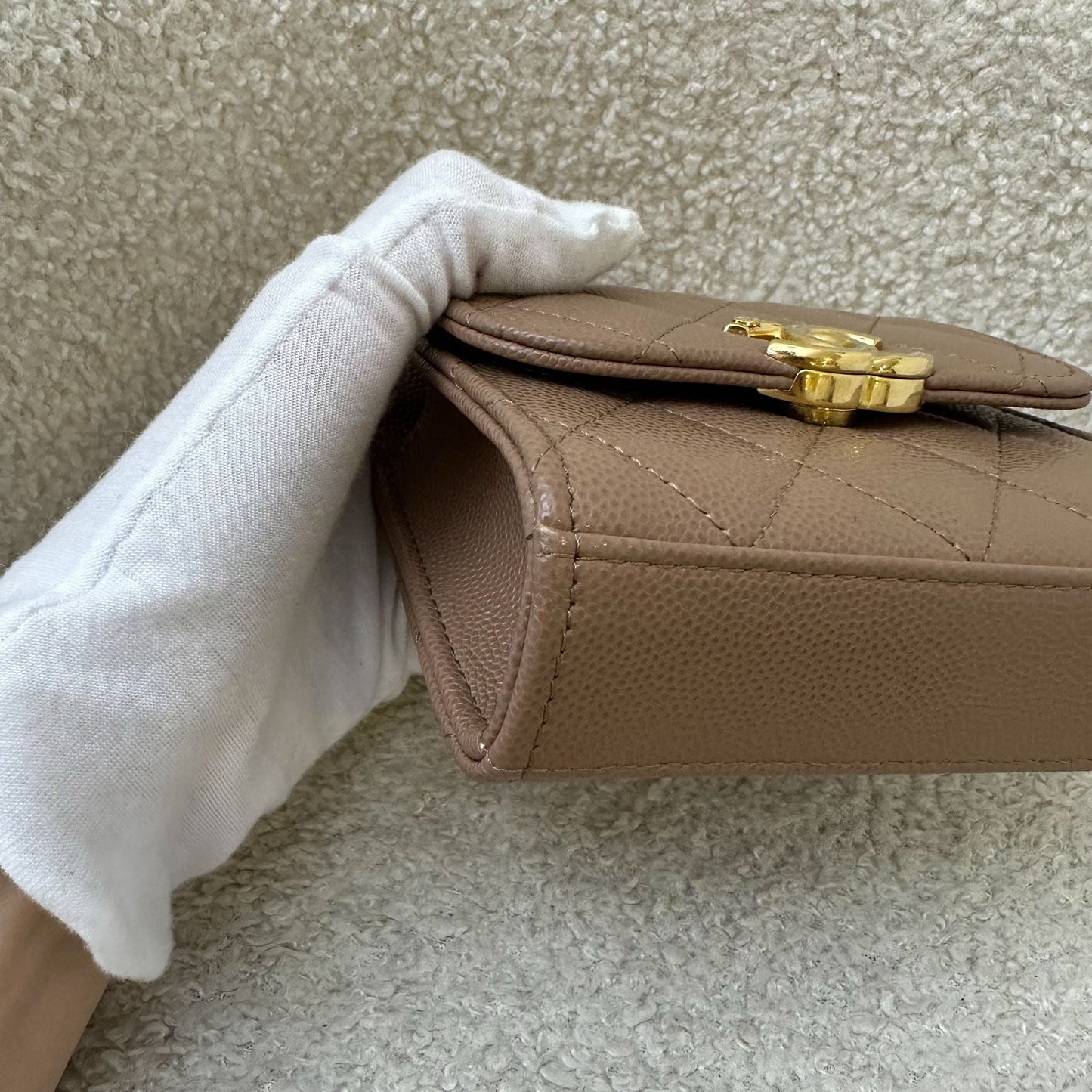 Chanel 22K Coco First Mini Clutch with Chain in Dark Milk Tea Beige Caviar LGHW