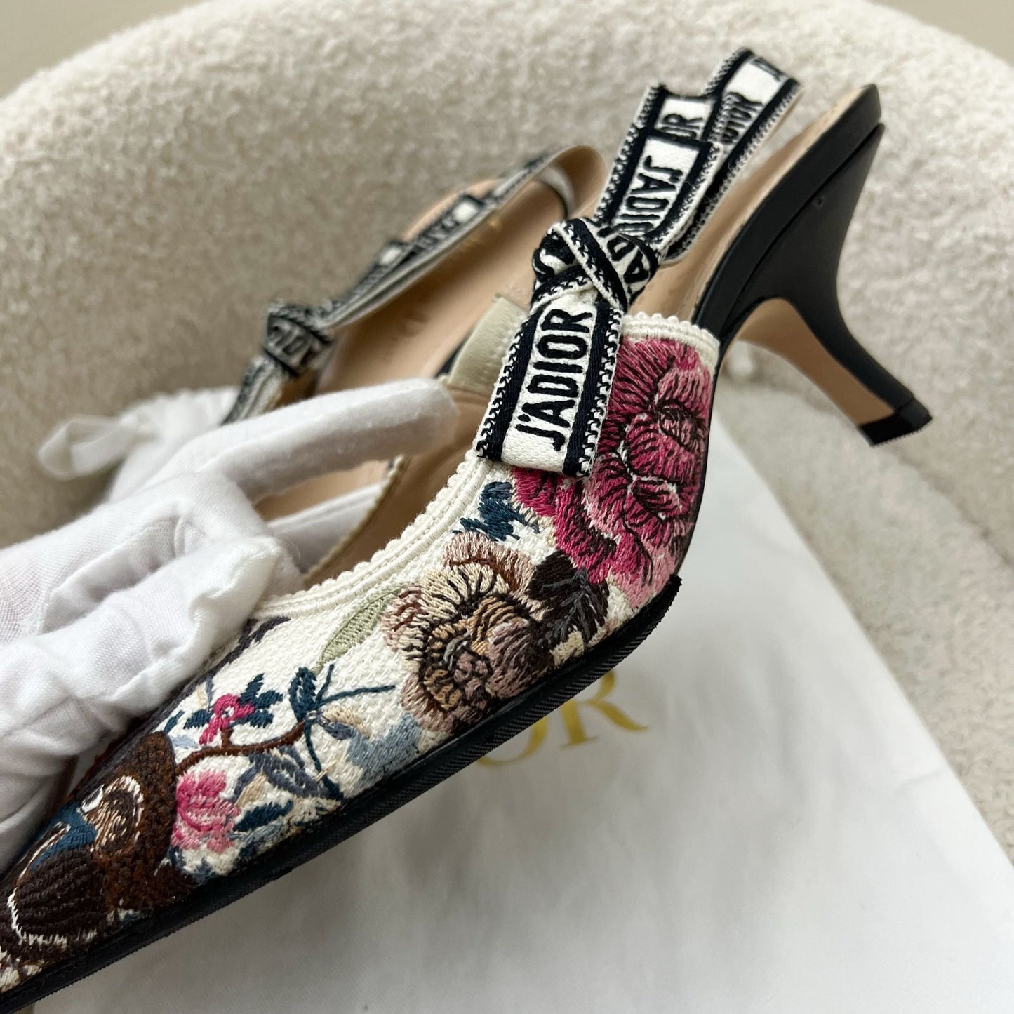 Dior Embroidered Slingback Heels Sz38