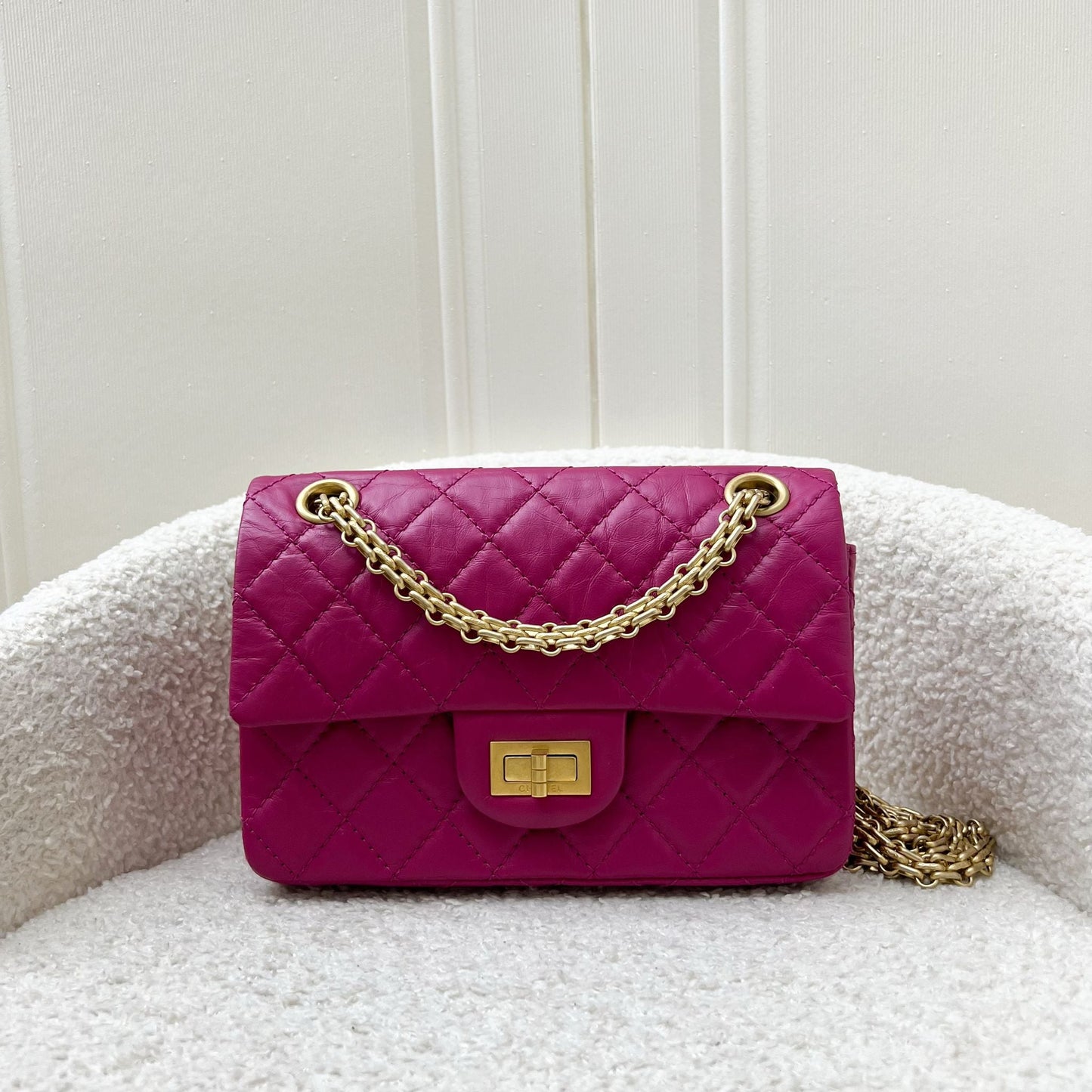Chanel Classic 2.55 Reissue Mini Flap in Pink Distressed Calfskin and AGHW