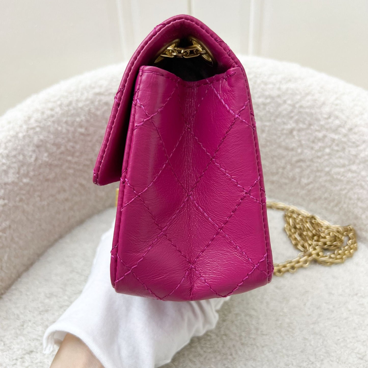 Chanel Classic 2.55 Reissue Mini Flap in Pink Distressed Calfskin and AGHW