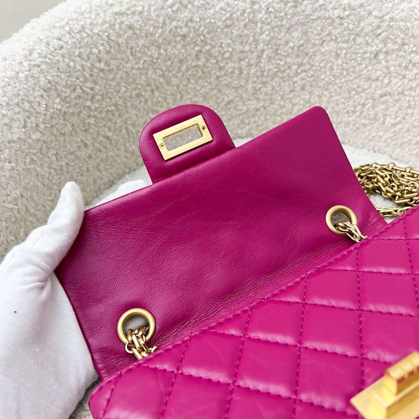 Chanel Classic 2.55 Reissue Mini Flap in Pink Distressed Calfskin and AGHW