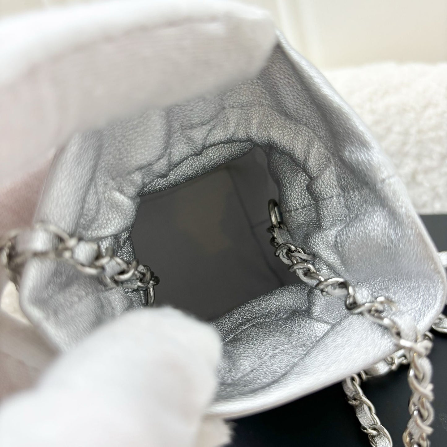 Chanel VIP Gift 2021 Micro Box Bag in Metallic Silver Lambskin and SHW