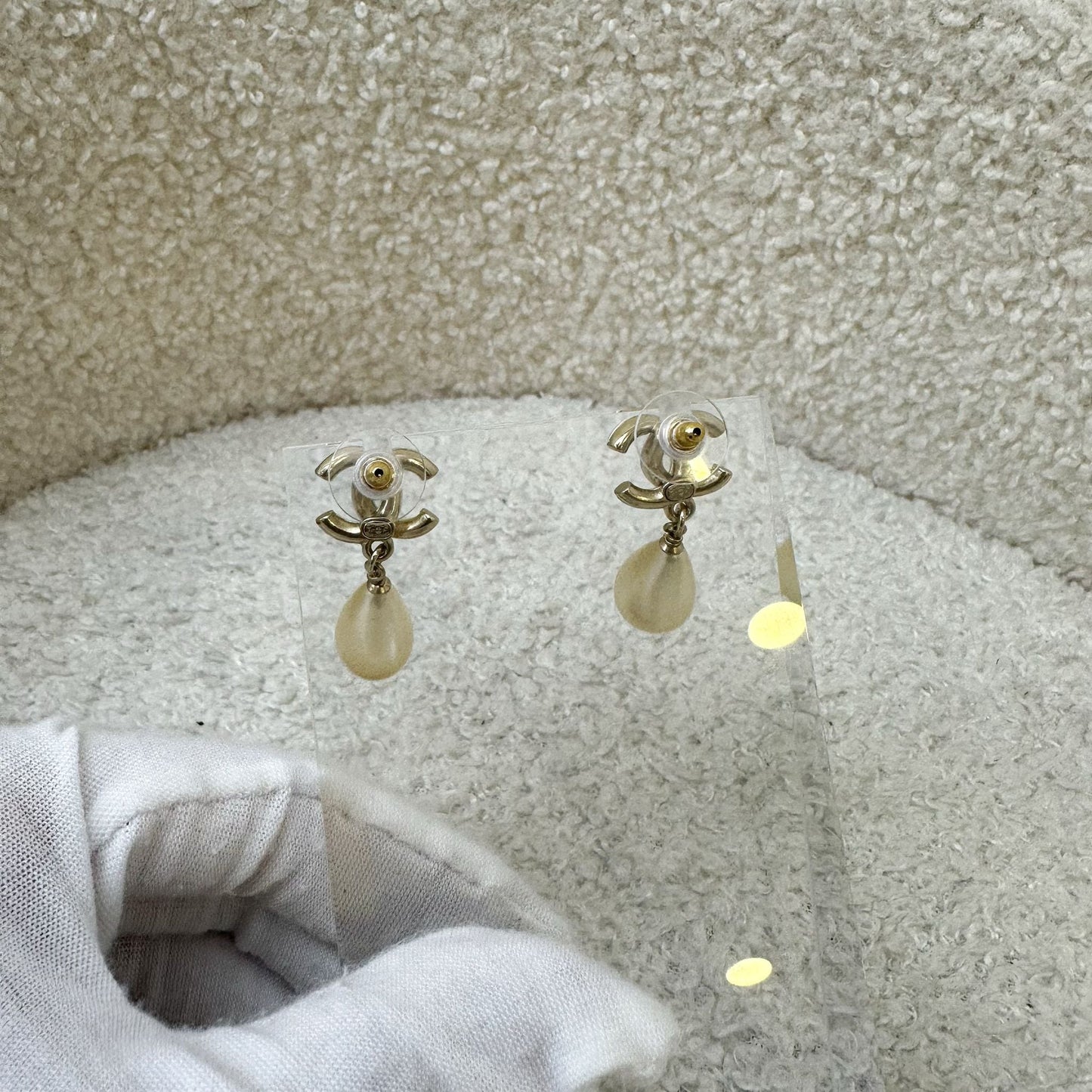 Chanel CC Logo Dangling Earrings with Teardrop Pearls in LGHW