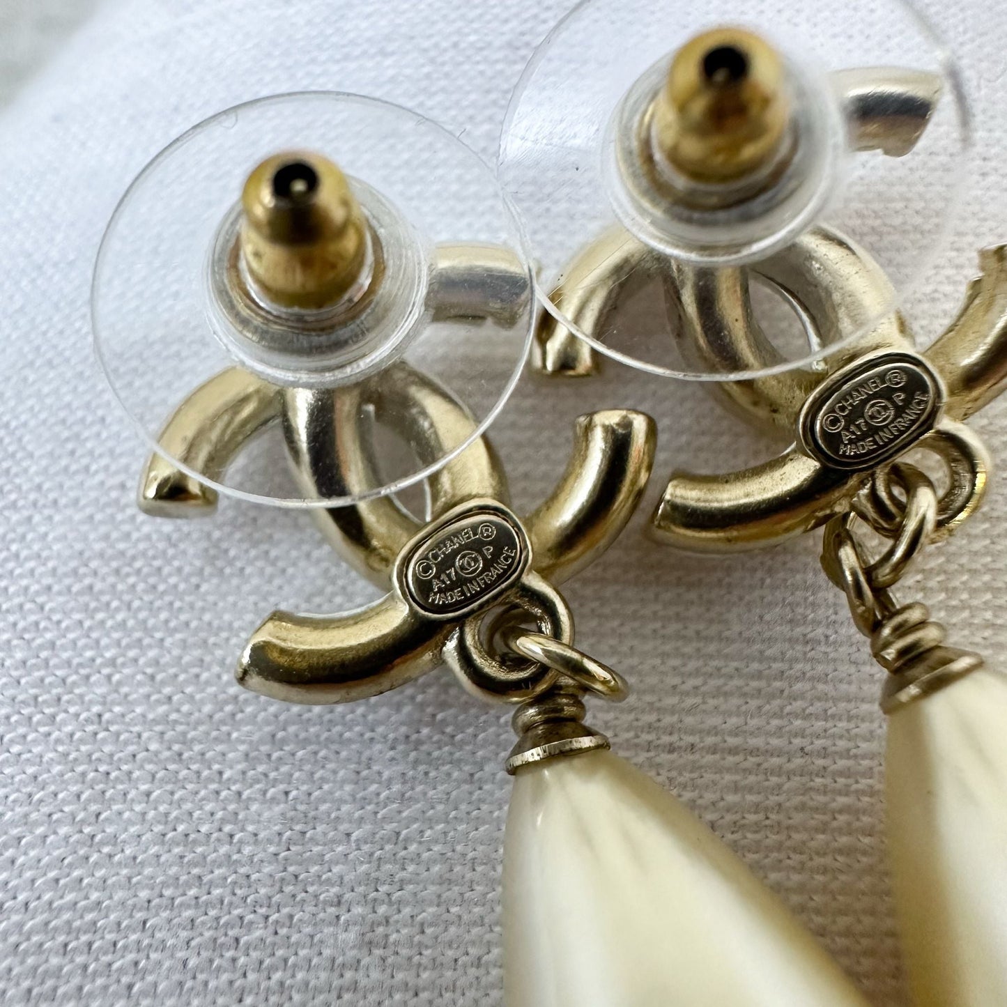 Chanel CC Logo Dangling Earrings with Teardrop Pearls in LGHW