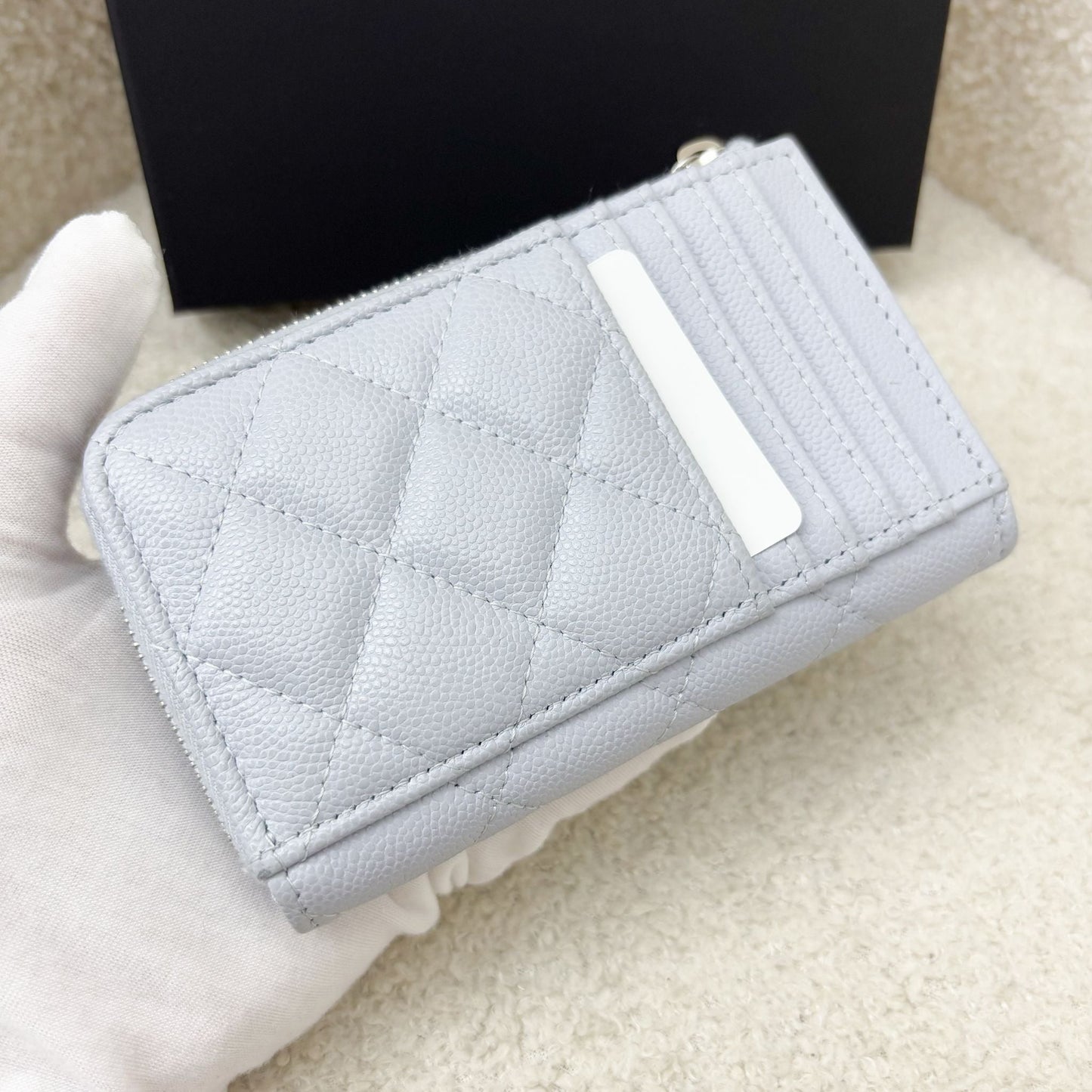 Chanel Zipped Card Holder with Coin Compartment in Light Blue Caviar and SHW