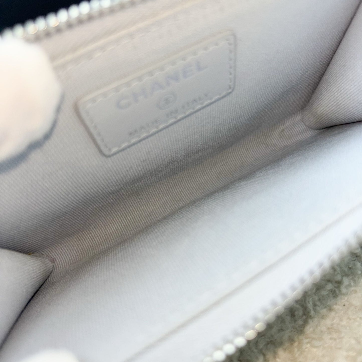 Chanel Zipped Card Holder with Coin Compartment in Light Blue Caviar and SHW