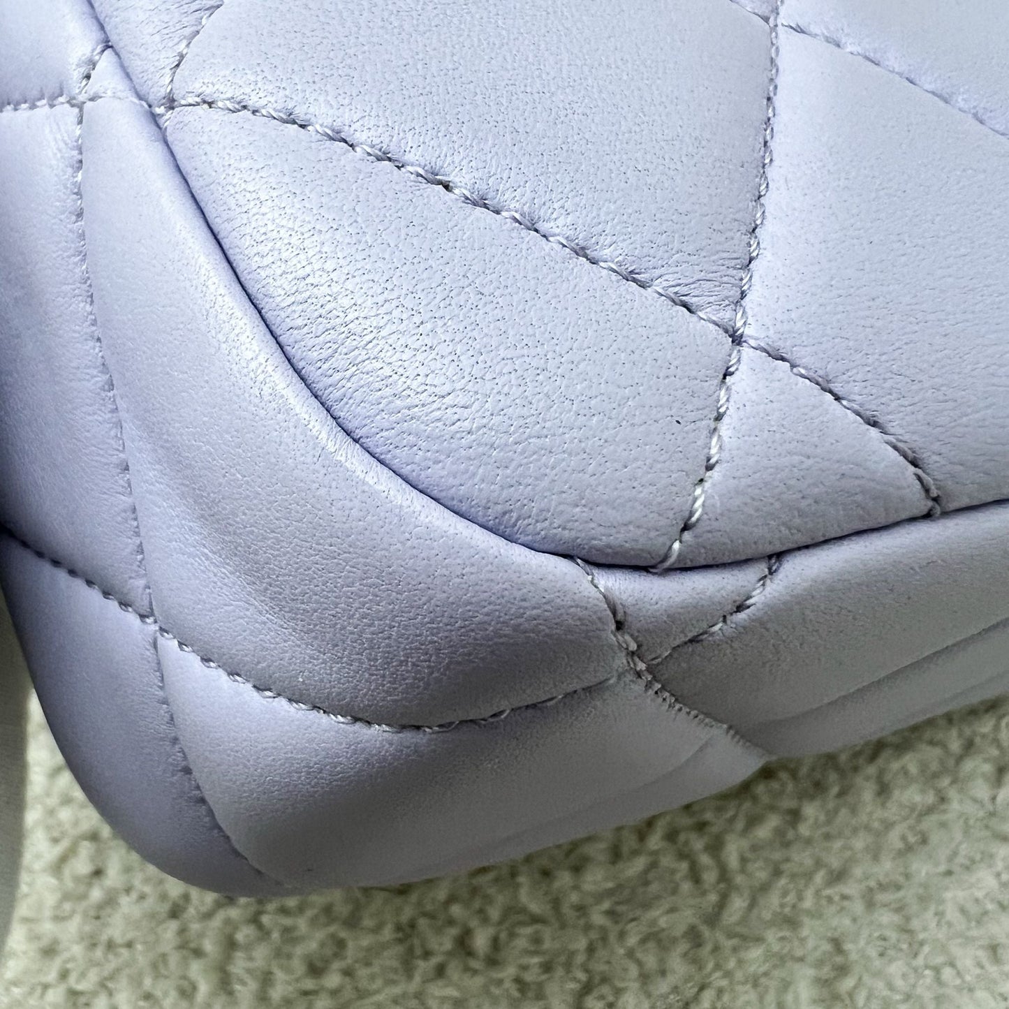 Chanel 21K Perfect Mini Flap Bag in Lilac Lambskin with Pearl and Leather Chain (Adjustable) AGHW