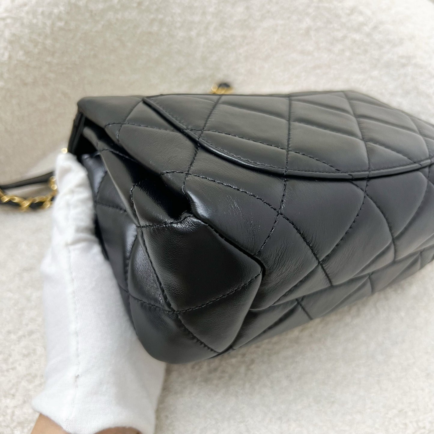 Chanel 22A Mini Flap Bag with Chain in Black Lambskin and AGHW