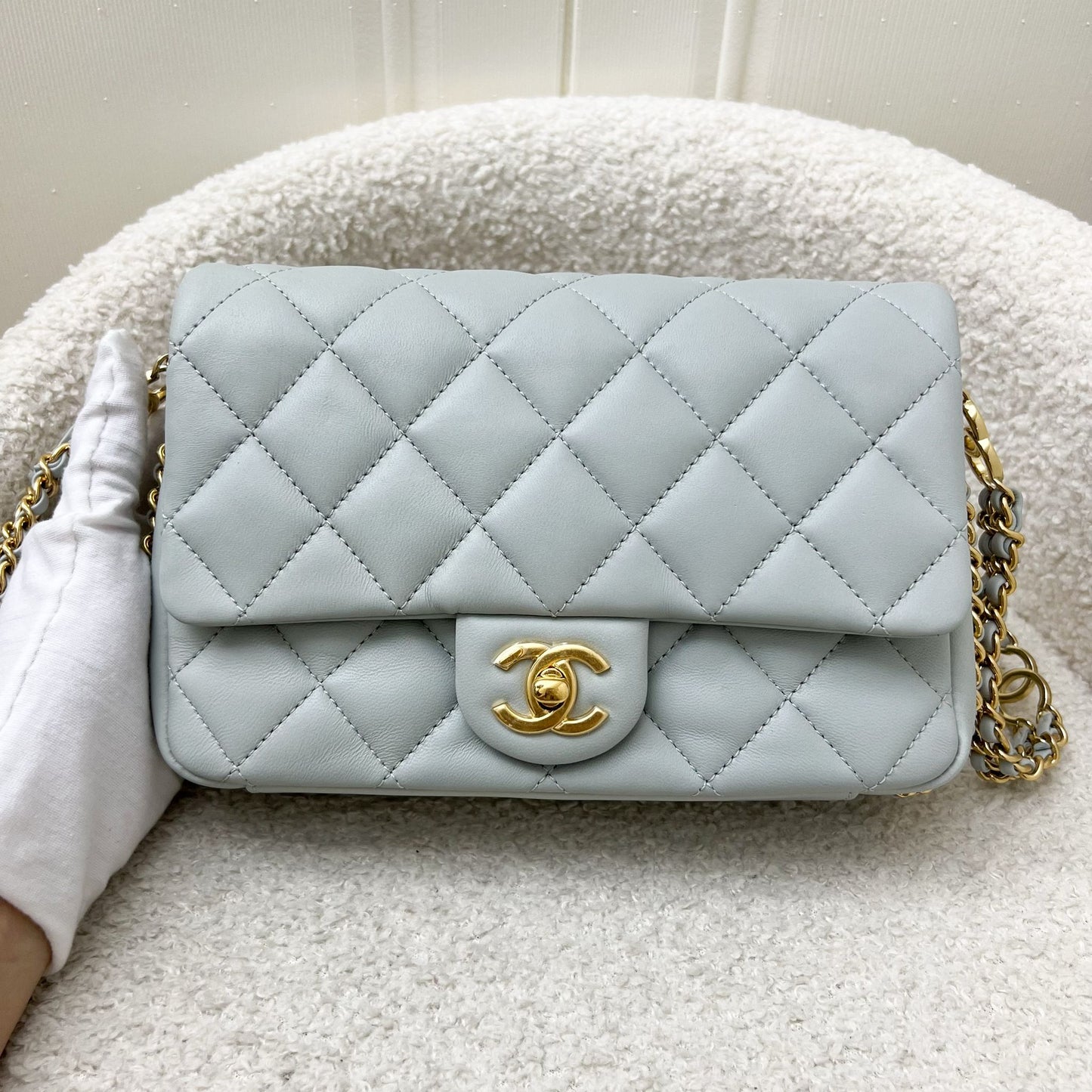 Chanel 23C Seasonal Chain Around Mini Flap in Grey Lambskin and LGHW