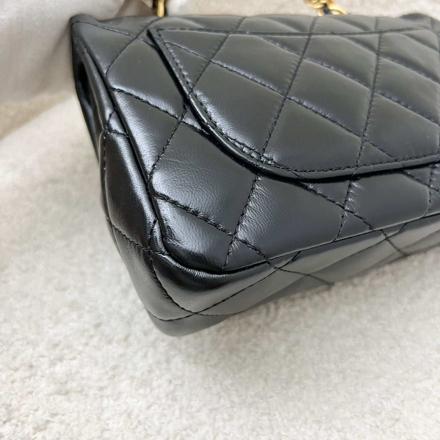 Chanel 23S Top Handle Small / Mini 21cm Flap in Black Lambskin and Shiny GHW
