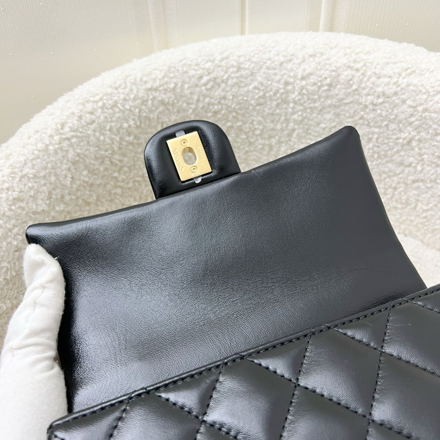 Chanel 23S Top Handle Small / Mini 21cm Flap in Black Lambskin and Shiny GHW