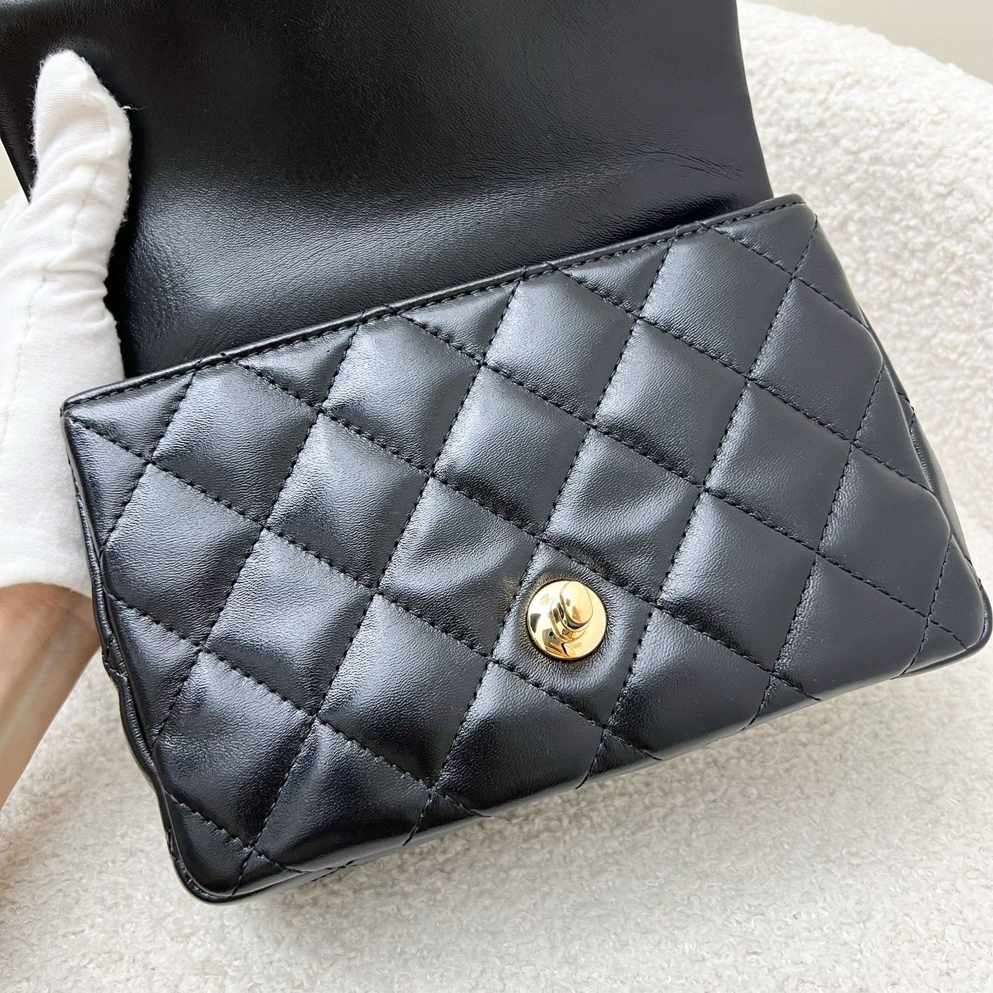Chanel 23S Top Handle Small / Mini 21cm Flap in Black Lambskin and Shiny GHW