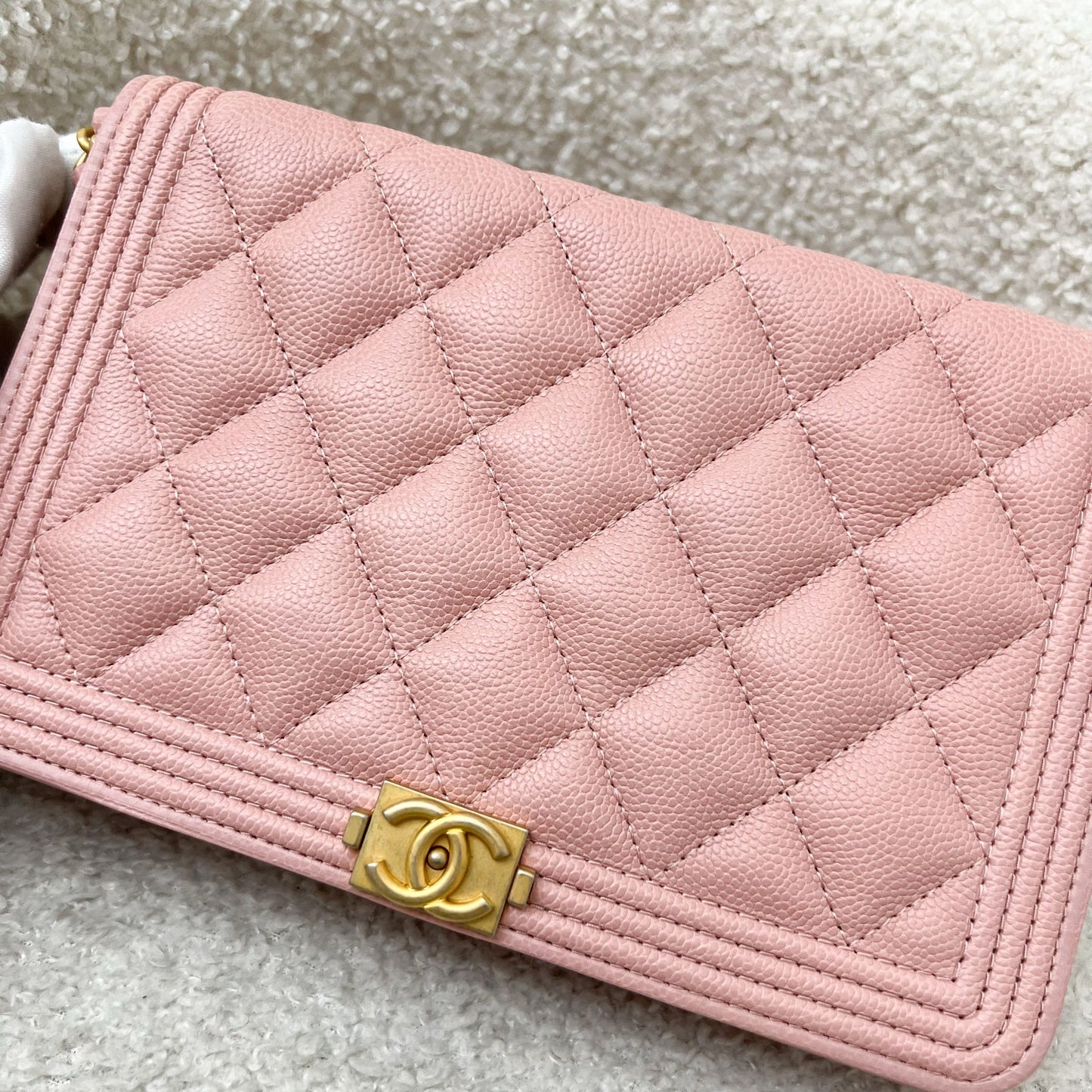 Chanel Boy Wallet on Chain WOC in Light Pink Caviar and AGHW