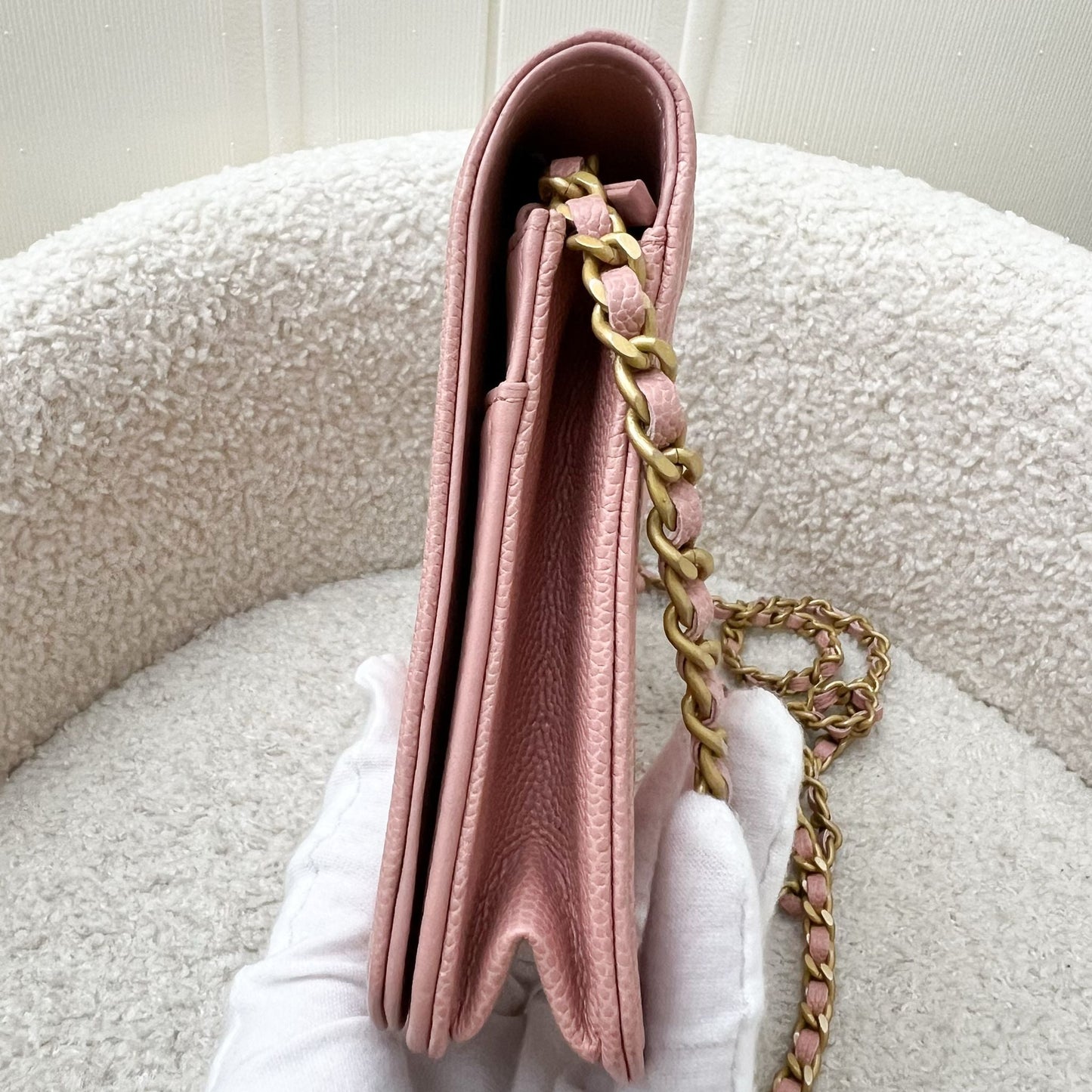 Chanel Boy Wallet on Chain WOC in Light Pink Caviar and AGHW