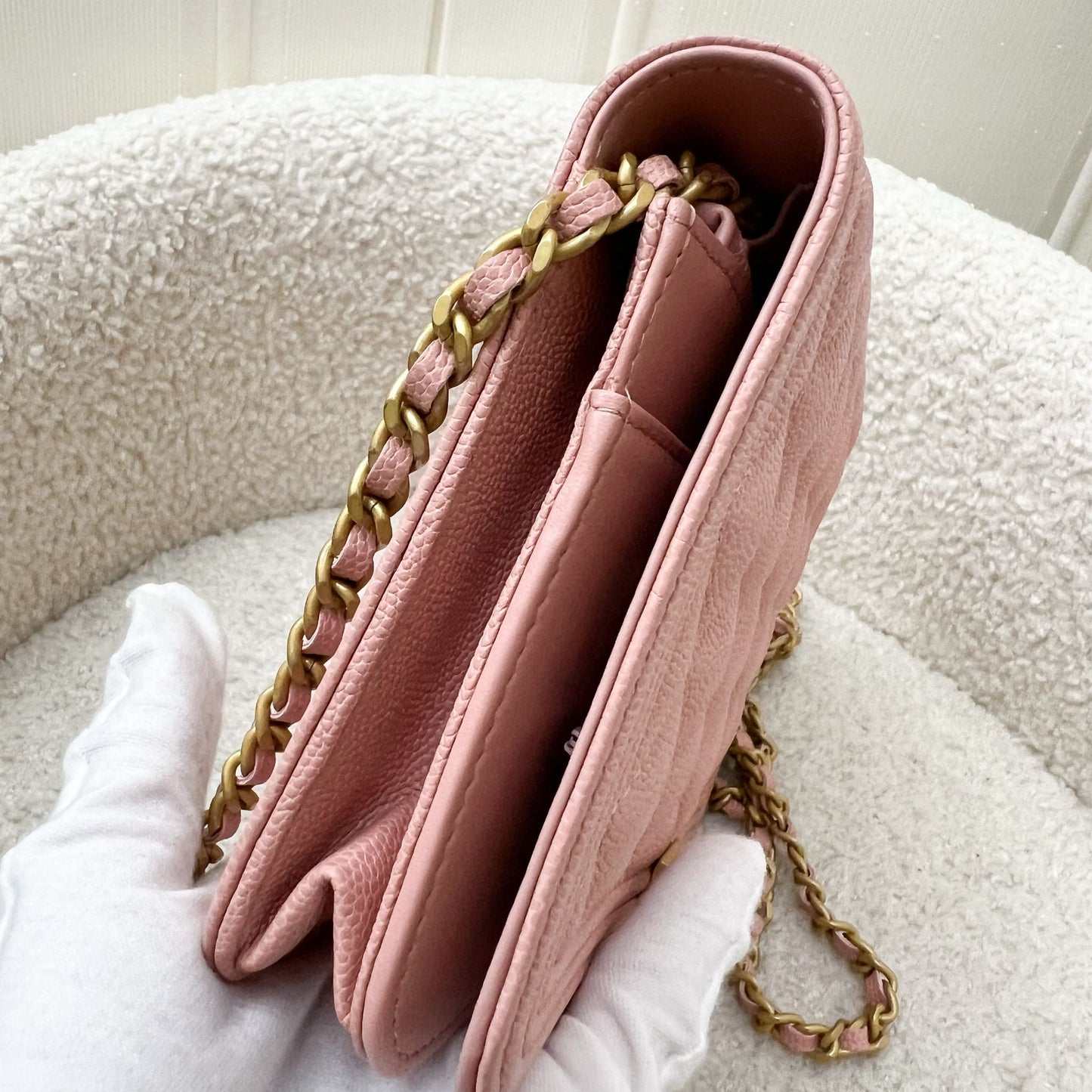 Chanel Boy Wallet on Chain WOC in Light Pink Caviar and AGHW