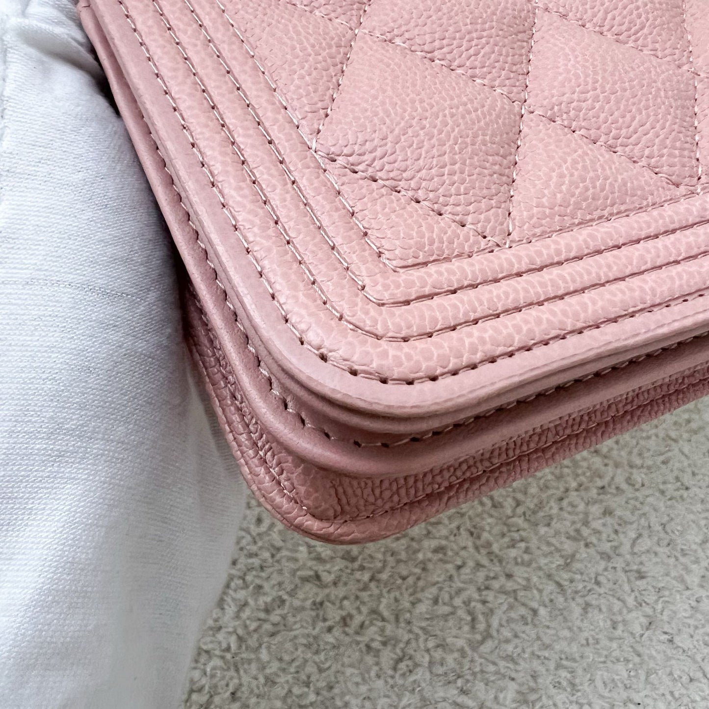 Chanel Boy Wallet on Chain WOC in Light Pink Caviar and AGHW