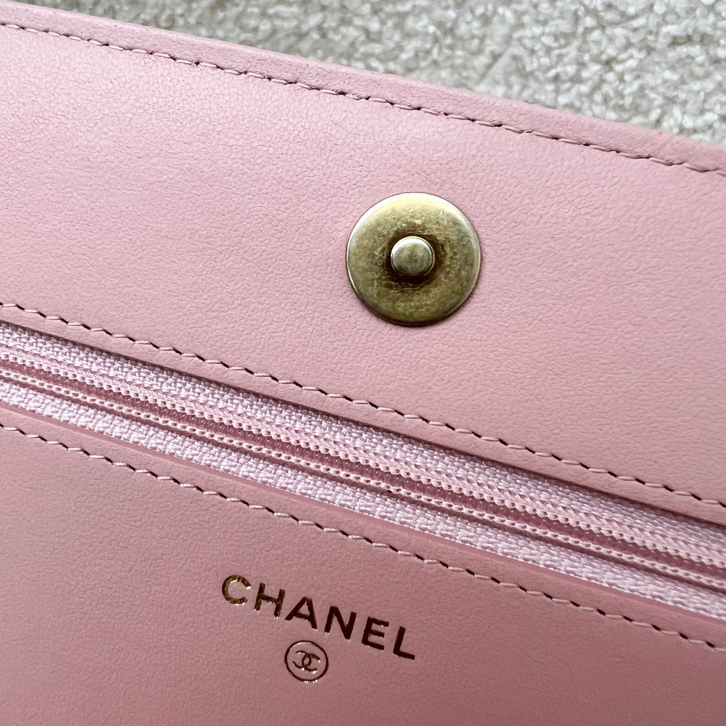 Chanel Boy Wallet on Chain WOC in Light Pink Caviar and AGHW