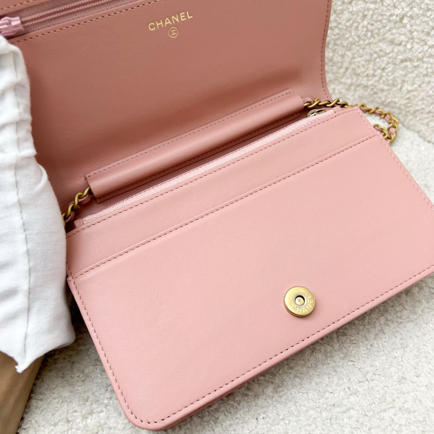 Chanel Boy Wallet on Chain WOC in Light Pink Caviar and AGHW